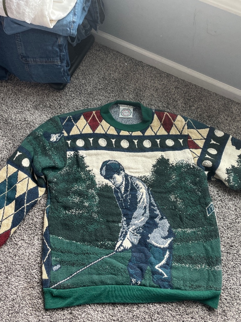 Vintage OG 90’s Sugar Street Weavers Tapestry Sweatshirt Golf Woven USA